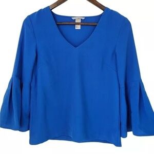H&M Blue V-Neck Bell Sleeve Women's Top Size 2